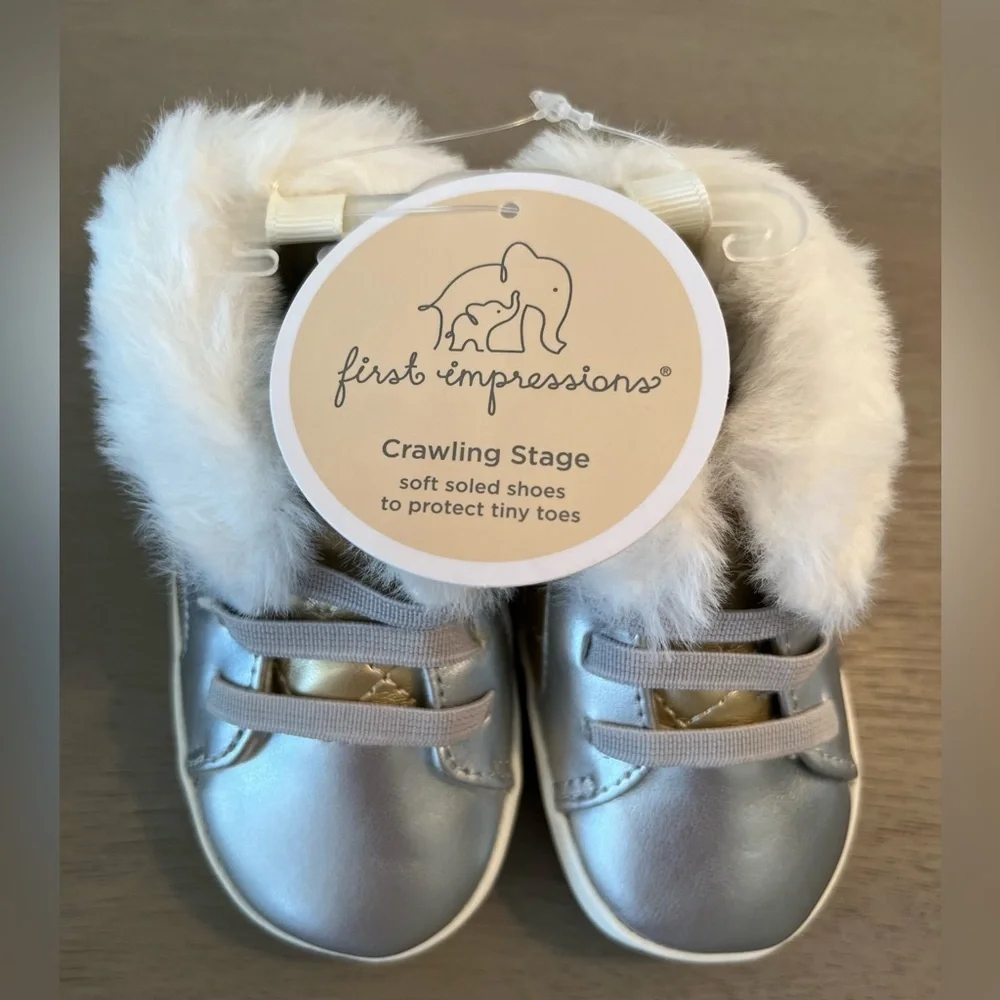 Baby Girls Faux Fur Metallic Booties